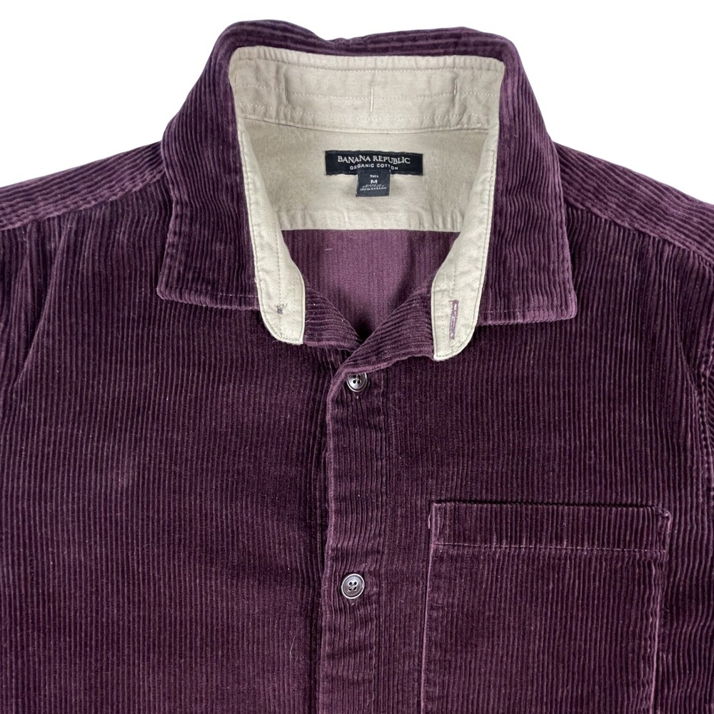 Banana Republic Shirt Mens M Tall Purple Corduroy Organic Cotton Button Up